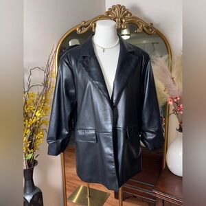 Bagatelle Womens Black Open Front Faux Leather Jacket Blazer Size XL